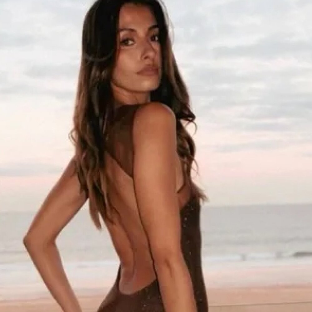 Meshki Jasmyn Hot Fix Maxi Dress With Mesh Back - Chocolate #3 Open media 3 in m